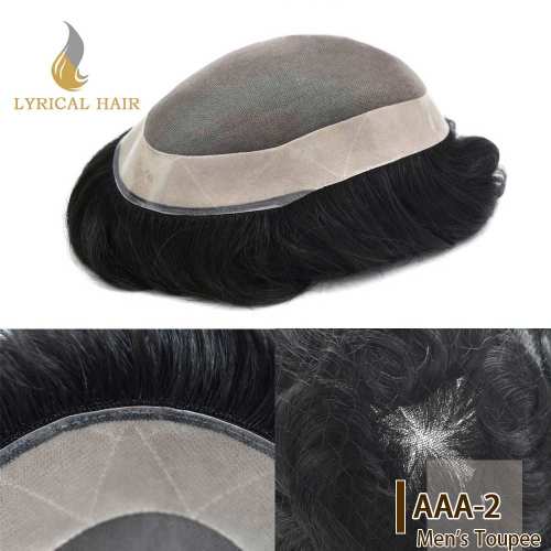 LYRICAL HAIR Men's Toupee Hair System For Men Monofilament With PU Lace Folded In Front Men's Hair Replacement System Hairpiece For Men Natural Hairline