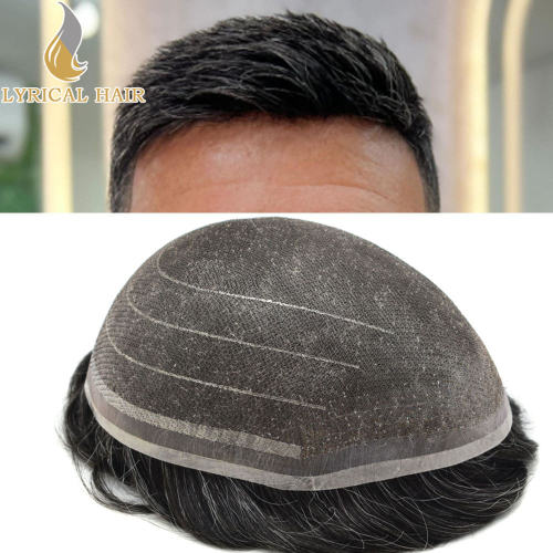 LYRICAL HAIR Non Surgical Hair Replacement for Men Hairpiece Full Super Fine Welded Monofilament Lace Mens Toupee Bleached Knots Front Men Hairpiece Soft Human Hair Toupee for Men Factory Price