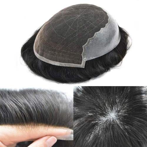 LYRICAL HAIR Mens Toupee Hair System For Men French Lace With PU Mens Hair Replacement System Non-Surgical Hairpiece For Men Natural Hairline Bleached  Knots