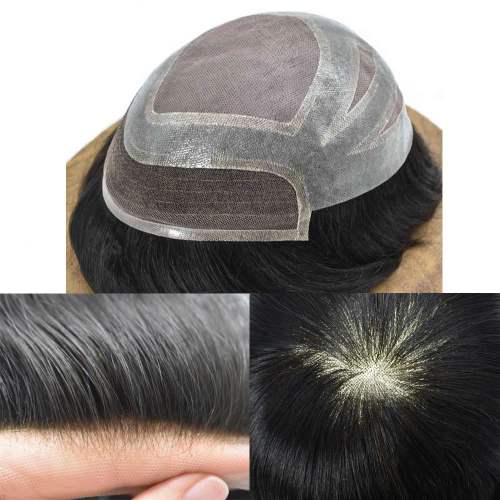 LYRICAL HAIR Hair Replacement System for Men Best French Lace Front With Bleached Knots Mens Hairpieces Fine Mono Poly Skin Hair Toupee for Men