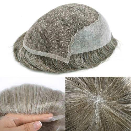 LYRICAL HAIR Mens Toupee Hair System For Men French Lace With PU Men's Hair Replacement System Hairpiece For Men Natural Hairline Bleached  Knots
