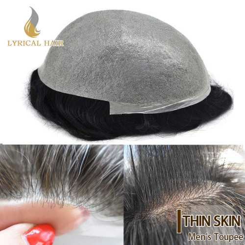 LYRICAL HAIR Mens Toupee Non-Surgical Hair Replacement System for Men 0.04mm Ultra Thin Skin Mens Hair Piece Invisible V-Looped Poly Skin Hair Units Toupee for Men