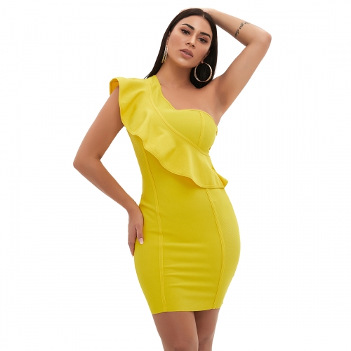 custom wholesale ladies yellow bodycon dress