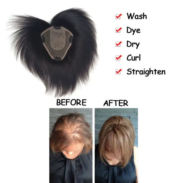 LyricalWigs Free Parting Human Hair Clip In Toppers For Women Mono Crown Topper Hairpieces For Thinning Hair. Women's Hair System A-5