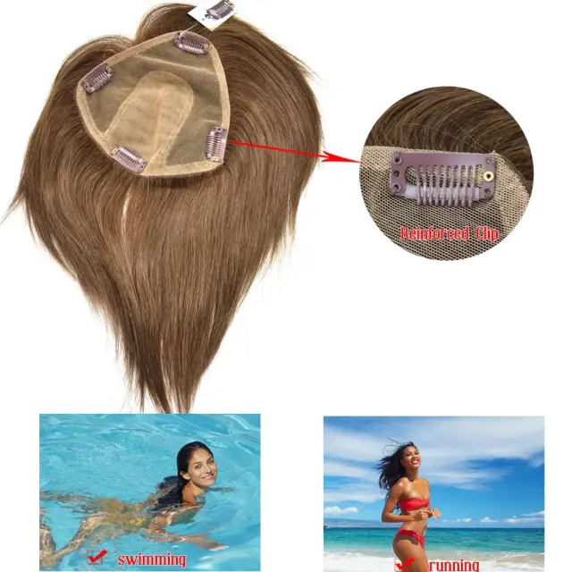 LyricalWigs Free Parting Human Hair Clip In Toppers For Women Mono Crown Topper Hairpieces For Thinning Hair. Women's Hair System A-5