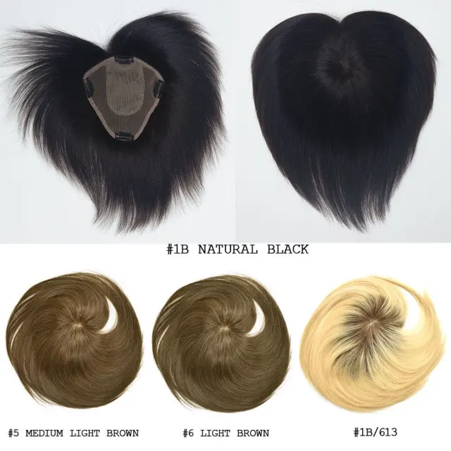 LyricalWigs Free Parting Human Hair Clip In Toppers For Women Mono Crown Topper Hairpieces For Thinning Hair. Women's Hair System A-5