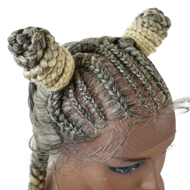 LyricalWigs Cornrow Braided Wigs With 2 Ponytails Styled Premium Swiss Lace Front Twist Box Braided Lightweight Women Wigs Baby Hair  High-quality Japanese Kanekalon Synthetic