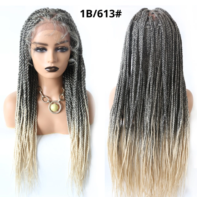 LyricalWigs Long Black Braided Lace Box Braids Wig Synthetic Twist Cornrow With Baby Hair for Women Heat Friendly Braids Comfortable & Breathable Braids