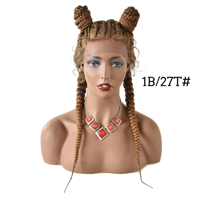 LyricalWigs 2 Ponytails Styled Premium Swiss Lace Braided Wigs For Black Women Twist Box Braides Wigs Baby Hair  Premium Quality Kanekalon Heat Friendly Synthetic Lace Braided Wigs