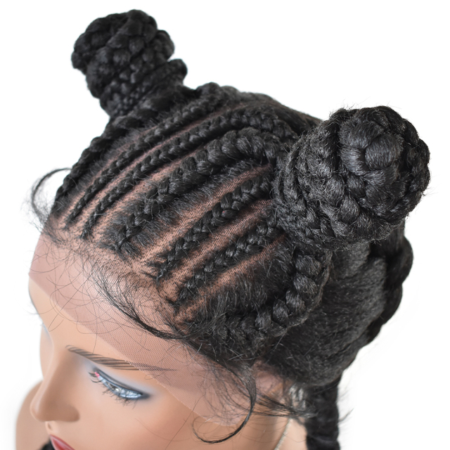 LyricalWigs 2 Ponytails Styled Premium Swiss Lace Braided Wigs For Black Women Twist Box Braides Wigs Baby Hair  Premium Quality Kanekalon Heat Friendly Synthetic Lace Braided Wigs