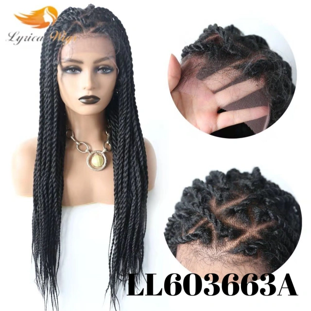 LyricalWigs Long Black Braided Lace Box Braids Wig Synthetic Twist Cornrow With Baby Hair for Women Heat Friendly Braids Comfortable & Breathable Braids