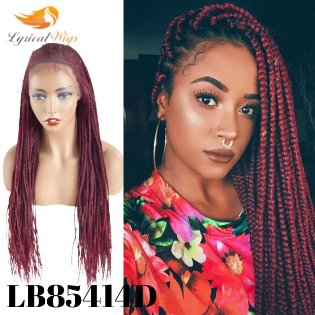 Cornrows Front Undetectable Hairline Swiss Lace Front Micro Cornrow 12" x 5" Back Slick Top Part Full Afro Braided Wigs With Baby Hairs 30" Long Japanese Kanekalon Synthetic Fiber Heat-Friendly Black Mix Red Color T1B/BUG