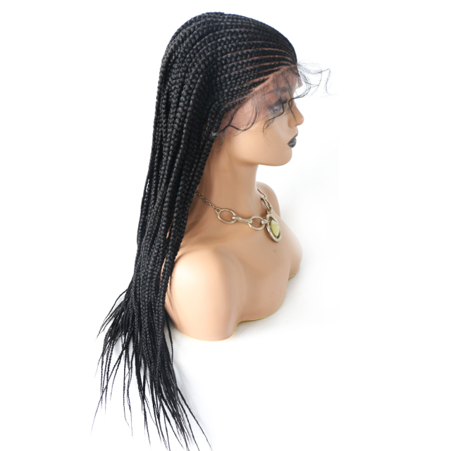 Lyrical Wigs Off-the-Face Styled Swiss Lace Front Braided Wigs Micro Cornrow Half Box Heat Friendly Kanekalon Synthetic African Hair Natural Look With Baby Hair Hand-mdae Braid For Black