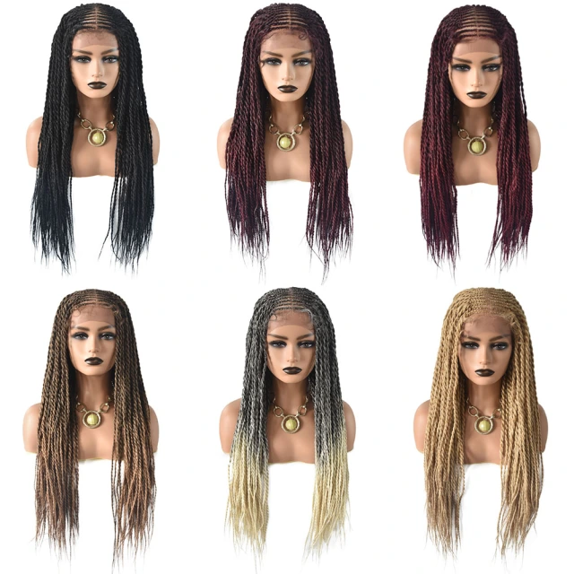LyricalWigs 31" Long Braids Lace Front Wigs Hand Tied Heat Resistant Fiber Braided Hairstyle Box Braids Natural Looking 11"x5.5"For Black Women