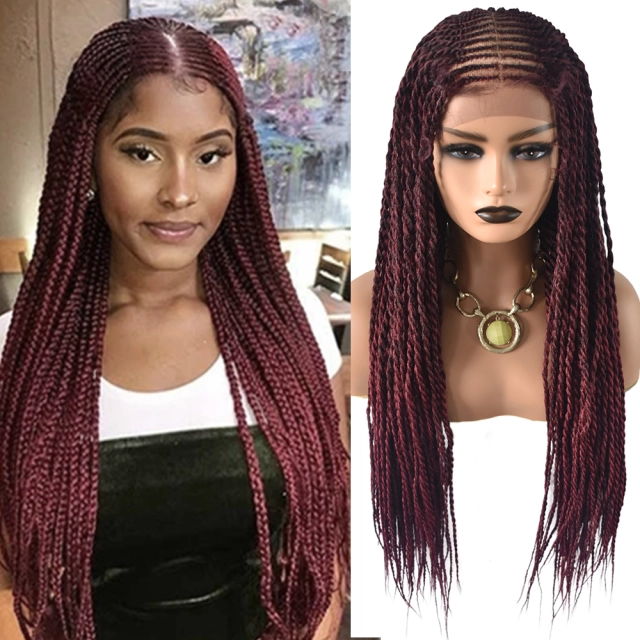 LyricalWigs 31" Long Braids Lace Front Wigs Hand Tied Heat Resistant Fiber Braided Hairstyle Box Braids Natural Looking 11"x5.5"For Black Women