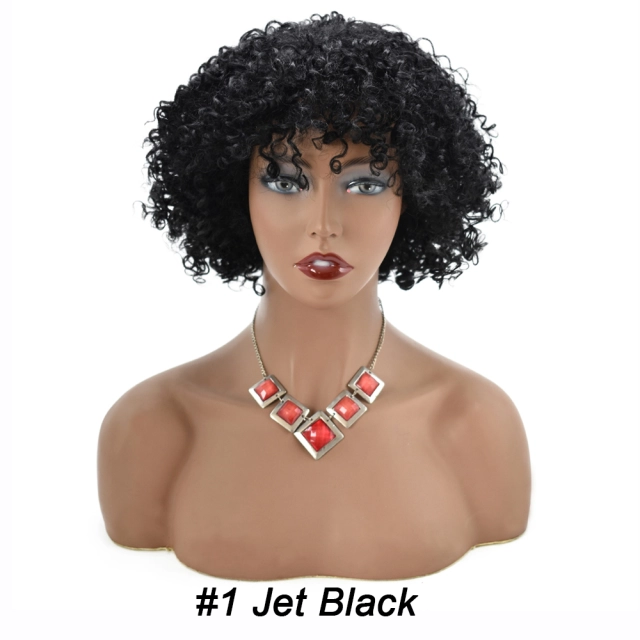 LyricalWigs Afro-American Human Hair Curly Kinky Indian Remy Wigs For Black Women Natural Looking High Quality Afro Short Hair Wig Full Classic Cap Wig