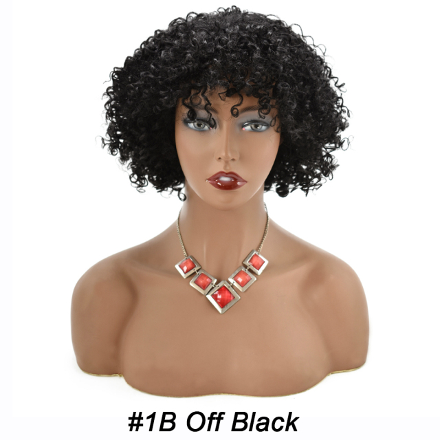LyricalWigs Afro-American Human Hair Curly Kinky Indian Remy Wigs For Black Women Natural Looking High Quality Afro Short Hair Wig Full Classic Cap Wig