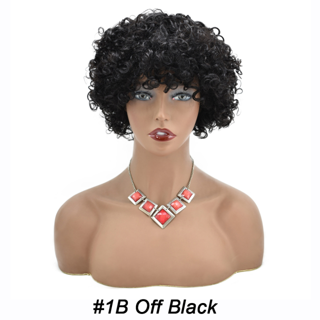 LyricalWigs Human Hair Afro Kinky Curly Full Cap Wig For Black Women Fashionable Off Black 9 Inches Soft Breathable Comfortable Hairpiece