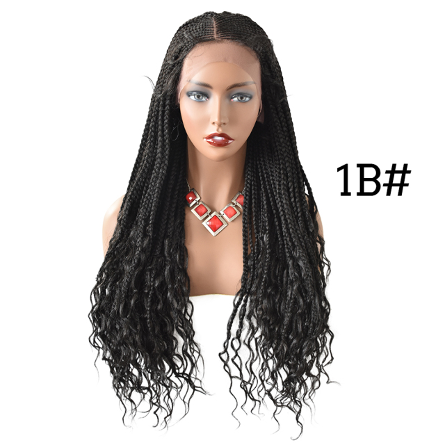 Micro Cornrow Braided Swiss Lace Front 30 Inches Hand-Braided Afro-American Wig Curly Ends Lightweight High-quality Low Temperature Japanese Kanekalon Synthetic Wigs