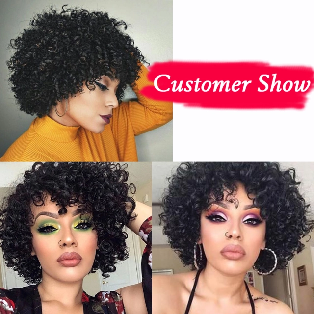 LyricalWigs Afro-American Human Hair Curly Kinky Indian Remy Wigs For Black Women Natural Looking High Quality Afro Short Hair Wig Full Classic Cap Wig