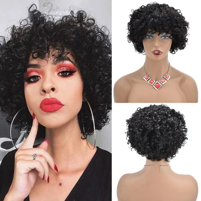 LyricalWigs Human Hair Afro Kinky Curly Full Cap Wig For Black Women Fashionable Off Black 9 Inches Soft Breathable Comfortable Hairpiece