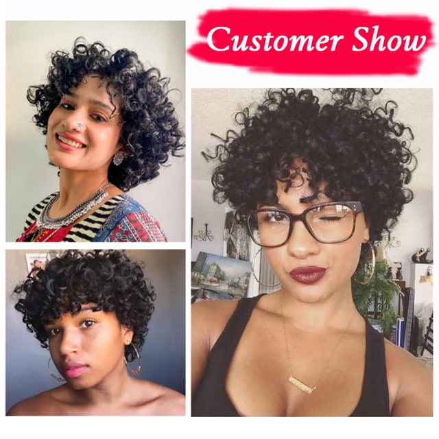LyricalWigs Afro Kinky Curly Full Cap Wig Human Hair For Black Women Fashionable Off Black 4-8 Inches Soft Breathable Comfortable Hairpiece