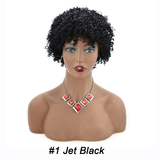 LyricalWigs Human Hair Afro Kinky Curly Full Cap Wig For Black Women Fashionable Off Black 8 Inches Soft Breathable Comfortable Hairpiece
