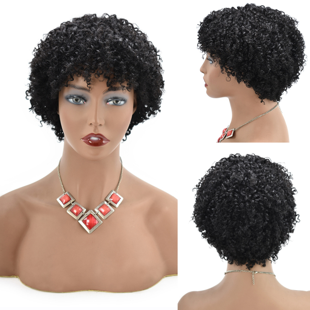 LyricalWigs Human Hair Afro Kinky Curly Full Cap Wig For Black Women Fashionable Off Black 8 Inches Soft Breathable Comfortable Hairpiece