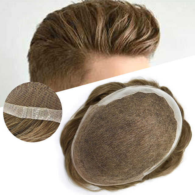 Lyrical Wigs Men Toupee French Lace Front Men's Hair System Toupee Tape-Attached Poly Around Lace Front Hair Natural Invisible Bleached Knot Natural Hairli