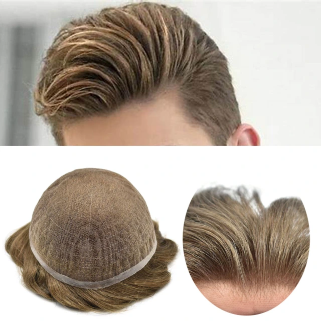 Lyrical Wigs Men's Toupee Full French Lace Mens Hair System Invisible Swiss Lace Bleached Knot Lace Front Men's Toupee with Natural Hairline 100% Human Hair