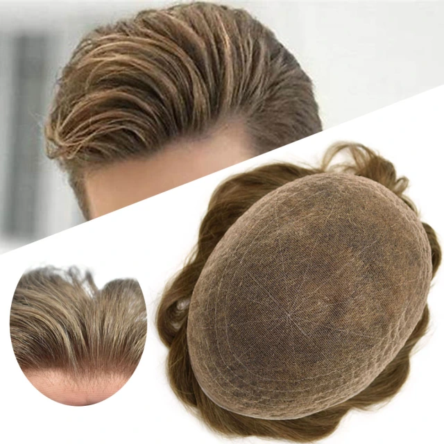 Lyrical Wigs Men's Toupee Full French Lace Mens Hair System Invisible Swiss Lace Bleached Knot Lace Front Men's Toupee with Natural Hairline 100% Human Hair