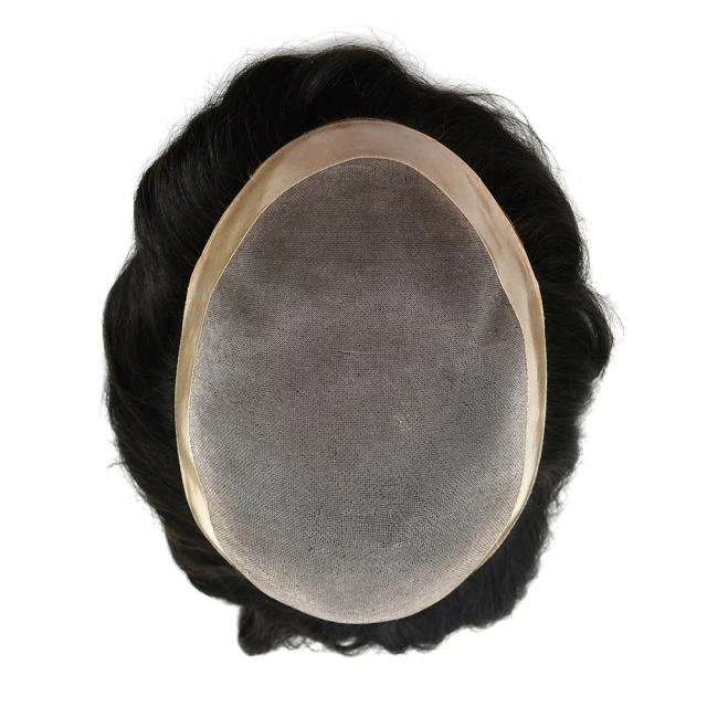 LYRICAL HAIR Durable Fine Mono Mens Toupee 1" Poly Coating NPU Around Hair System Replacement for Men 1/8" Folded German Lace Front Mens Human Hair Piece Units