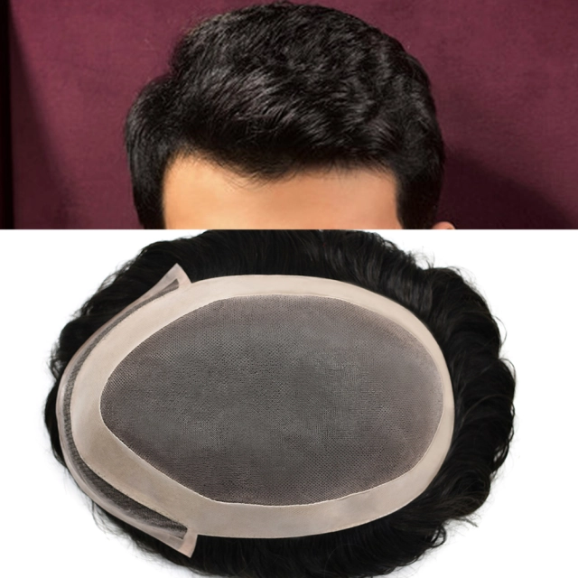 Lyrical Wigs Mens Toupee P1-3-5 Fine Mono Human Hair All Hand Tied Natural Hairpiece Medium Density Durable Black Hair Replacement System