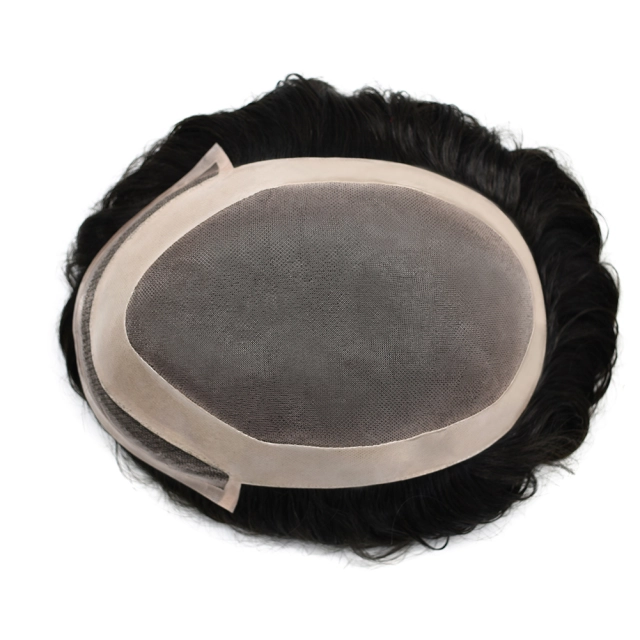 LYRICAL HAIR Toupee for Men Durable Fine Mono Center 3/4" Poly Coating NPU Around Mens Hair System Replacement 1/4" Fine Welded Mono Front Human Hair Piece Unit