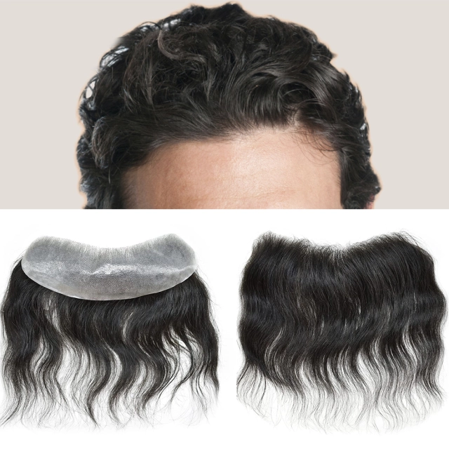 Lyrical Wigs Men Hairpieces V-Shape PU Base 18CM x 4CM Thin Skin Frontal V-loop Natural Hairline Hair System For Receding Hairline Front Hair Unit