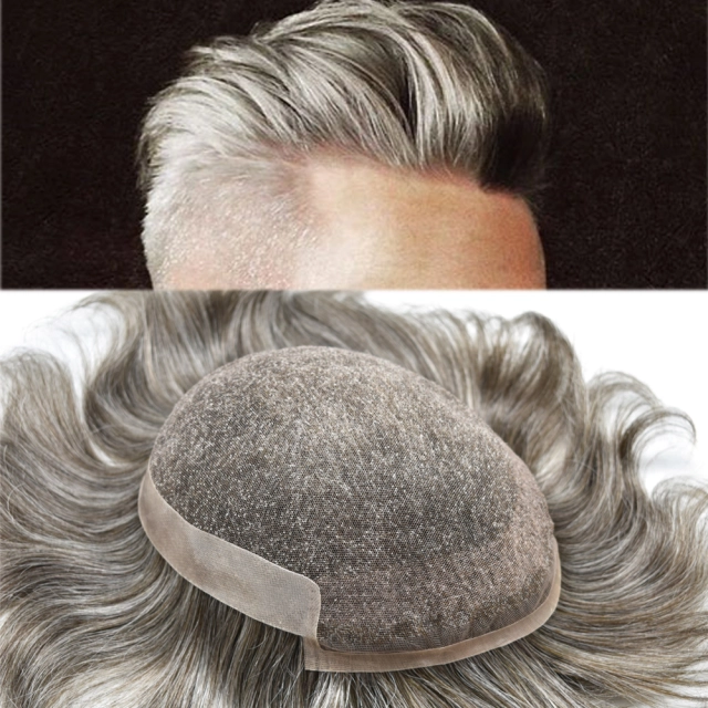 Lyrical Wigs Men Toupee OCT Non-Surgical French Lace Hair System For Men Bleached Knot Front Hairline PU At Sides And Back Mens Toupee Real Natural Hair Replacement Pieces For Men