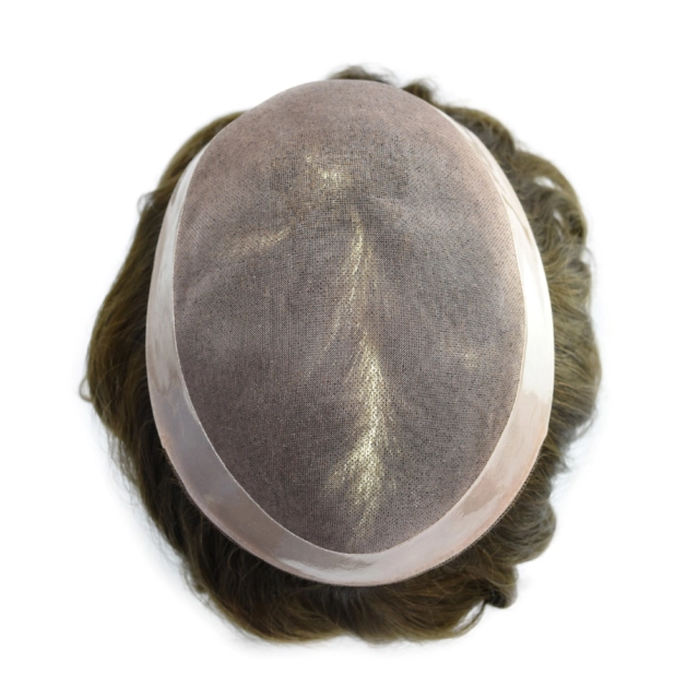 LYRICAL HAIR Durable Fine Mono Mens Toupee 1" Poly Coating NPU Around Hair System Replacement for Men 1/8" Folded German Lace Front Mens Human Hair Piece Units