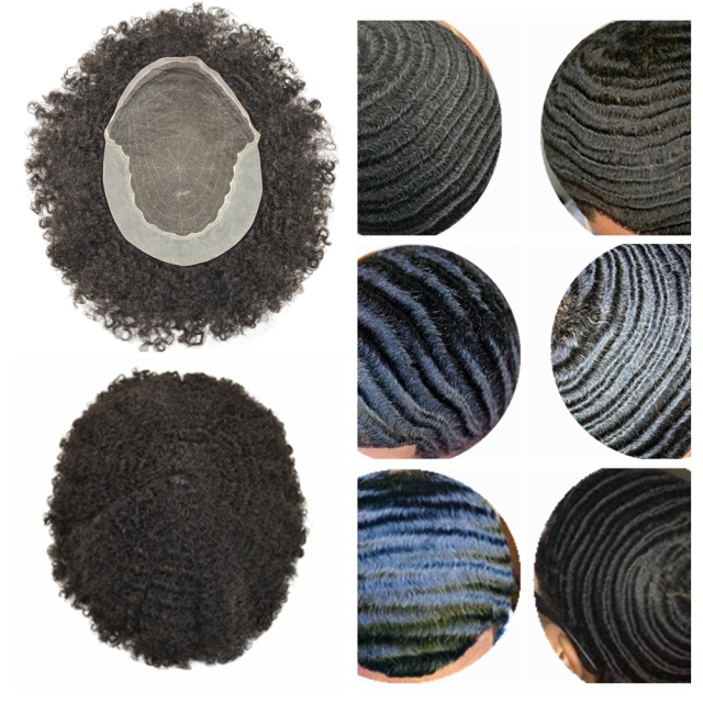 Lyrical Wigs Men Toupee Q6 Afro Curly Toupee for Men Bleached Knots Swiss Lace Front Human Hair Systems Natural Hairline For Black African American Hairpieces For Black Men