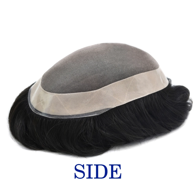Lyrical Wigs Mens Toupee ALI 1 Fine Mono Durable Men's Hair System Poly Coating Perimeter And All Sizes Black Hair Color /8 inch Folded Fine Welded Mono Front Human Hair