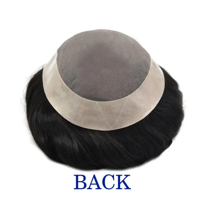 LYRICAL HAIR Mens Toupee Durable Fine Mono Poly Coating Around Hairpiece Wig for Men 1/8"Folded Fine Welded Mono Front Mens Hair System Replacement Human Hair Piece Units