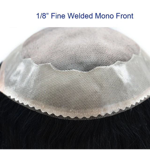 Lyrical Wigs Mens Toupee ALI 1 Fine Mono Durable Men's Hair System Poly Coating Perimeter And All Sizes Black Hair Color /8 inch Folded Fine Welded Mono Front Human Hair