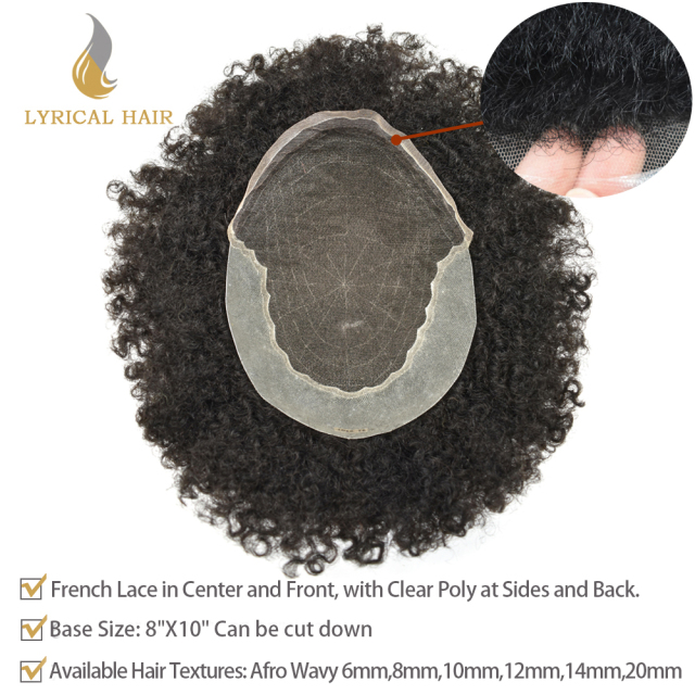 Lyrical Wigs Men Toupee Q6 Afro Curly Toupee for Men Bleached Knots Swiss Lace Front Human Hair Systems Natural Hairline For Black African American Hairpieces For Black Men