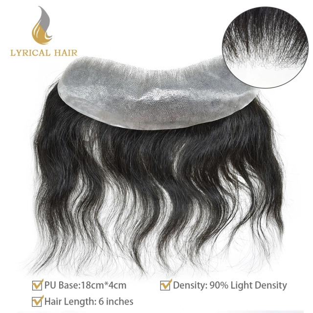Lyrical Wigs Men Hairpieces V-Shape PU Base 18CM x 4CM Thin Skin Frontal V-loop Natural Hairline Hair System For Receding Hairline Front Hair Unit