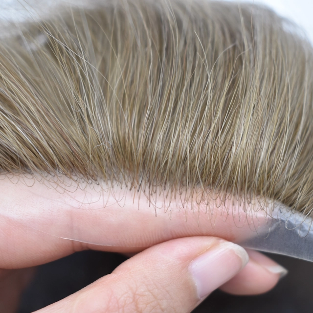 Lyrical Wigs Men's Toupee Hairpiece 0.06mm Transparent Thin Skin Invisible V-Looped Mens Hair System Replacement Non Surgical Human Hair Piece Unit Wig for Men
