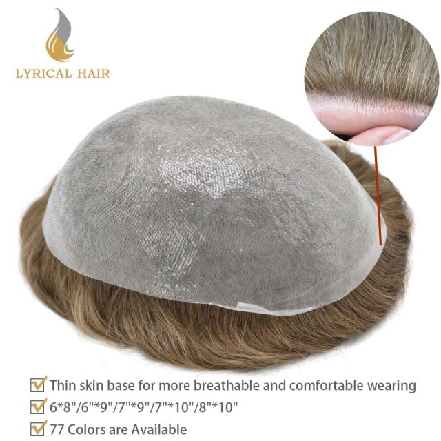 Lyrical Wigs Men's Toupee PAPY-J Injected PU Human Hair System Transparent Skin Full Poly Replacement Hairpiece Wig Durable Hair Unit