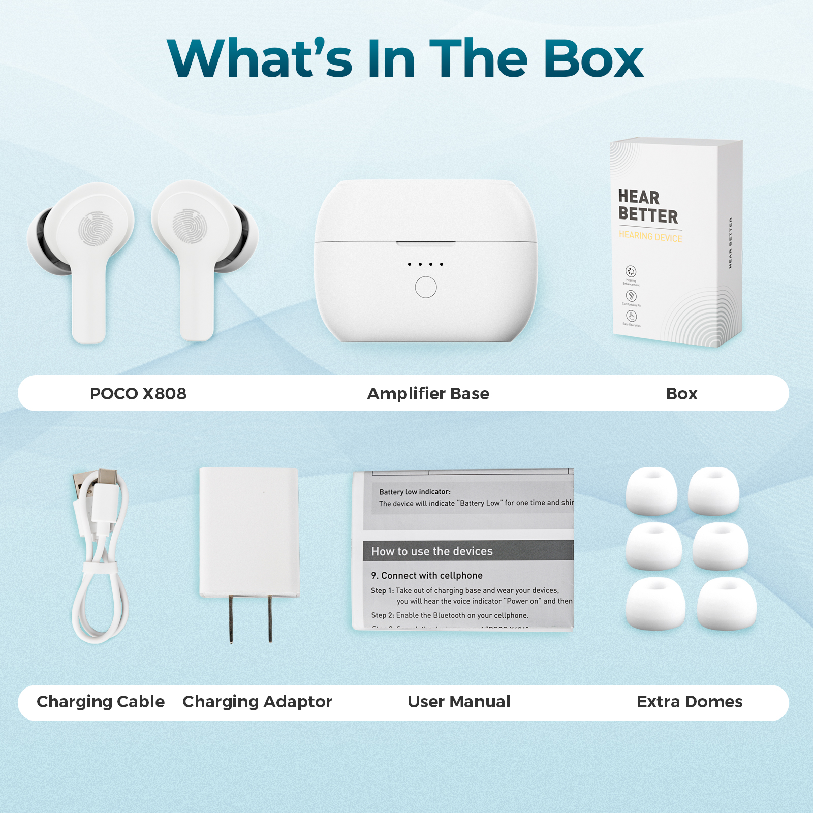 Bluetooth 3-in-1 TWS type Hearing & Music Hearbuds-Poco X808