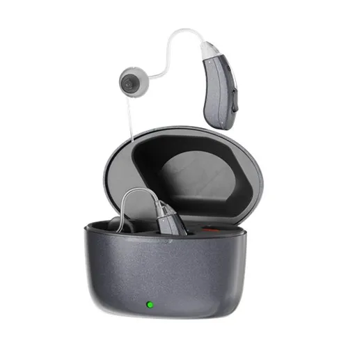 Ready-to-wear rechargeable BTE hearing aid with charging case