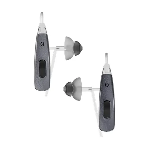 Primo S1601 rechargeable BTE hearing aid components with interchangeable silicone ear domes