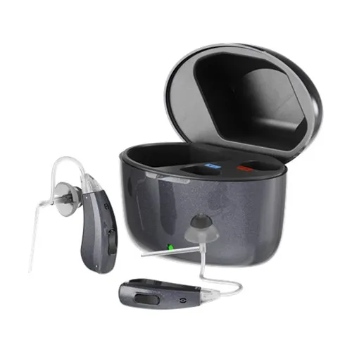 Primo S1601 BTE hearing aid with its EZCharge charging case