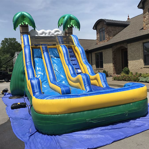 Double lanes Green Palm Tree commercial inflatable dry slides inflatable slide for kids